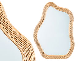 Giftdecor Espejo con Borde de Rattan Abstracto, Vidrio y Rattan Natural, 70 x 51 x 2.8 cm (Set de 4)