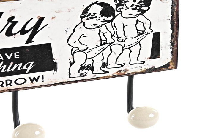 DKD Home Decor Perchero Pared Vintage Negro Blanco Metal 37 x 6 x 14.5 cm (4 Unidades)