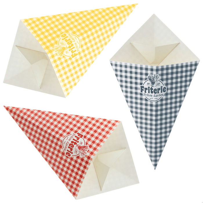 Totally Addict Juego de 8 Cucuruchos para Patatas Fritas Bistrot Desechables con Dispensador de Salsa Colección Colores Surtidos