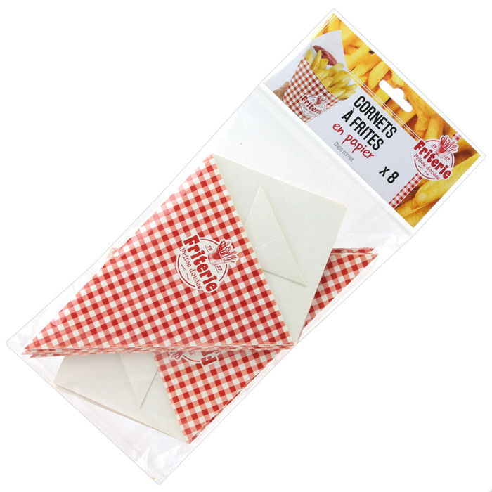 Totally Addict Juego de 8 Cucuruchos para Patatas Fritas Bistrot Desechables con Dispensador de Salsa Colección Colores Surtidos