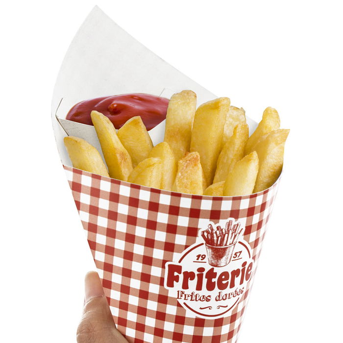 Totally Addict Juego de 8 Cucuruchos para Patatas Fritas Bistrot Desechables con Dispensador de Salsa Colección Colores Surtidos