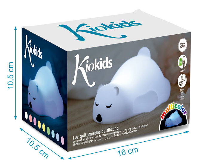 KioKids Luz Quitamiedos Recargable Oso Polar, Lámpara Táctil Infantil con 25h Autonomía, Luz Nocturna Suave para Bebés y Niños, Silicona Premium Blanca
