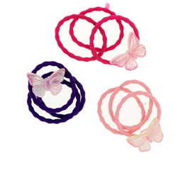 Inca Elásticos Lisos Lote 9pz con Mariposa Accesorios Cabello Niños Fucsia Lila Rosa