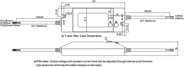 MEAN WELL HLN-60H-30A Alimentador LED 60W 30VDC MEAN WELL HLN-60H-30A Alimentador LED 60W 30VDC