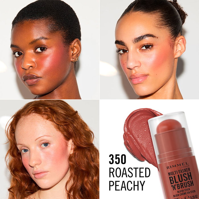 Rimmel London MULTI-TASKER BLUSH 'N' BRUSH stick #350 Roased Peach - Rubor en barra con brocha incorporada, 8 g Rimmel London MULTI-TASKER BLUSH 'N' BRUSH stick #350 Roased Peach - Rubor en barra con brocha incorporada, 8 g