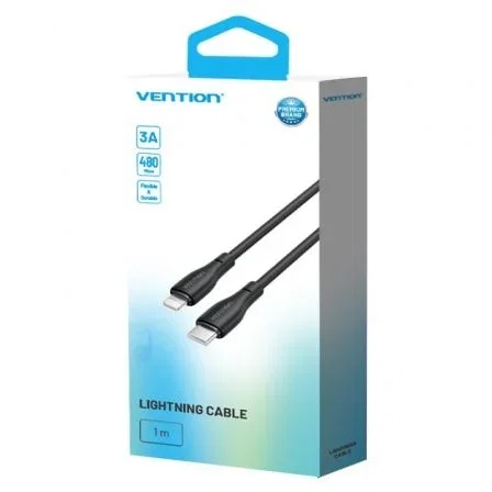 Vention H28BF Cable USB Tipo-C a Lightning, 27W Carga Rápida, Transferencia 480Mbps, Longitud 1 Metro, Color Negro