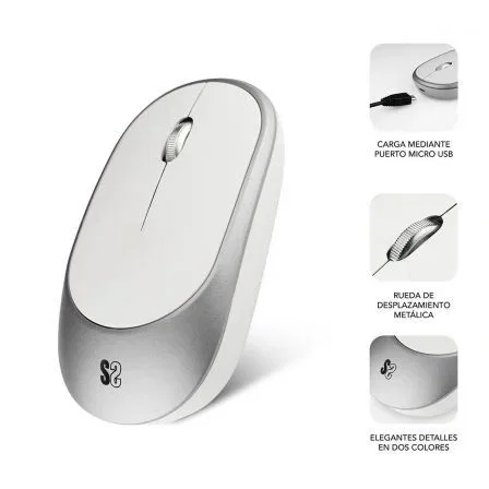 Ratón Inalámbrico por Bluetooth Subblim Smart/ Batería recargable/ Hasta 1600 DPI/ Blanco y Plata