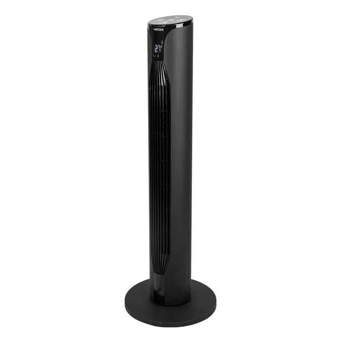 Haeger TF-R36.005A Ventilador de Torre Táctil de 91.5cm (Abedul) - 3 Velocidades, Oscilación 90°, Temporizador 12h, Pantalla LCD, 186 m³/h
