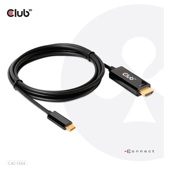 Club 3D CAC-1334 Cable HDMI a USB-C Activo 4K 60Hz, 1.8 Metros, Negro