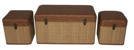 DKD Home Decor Baúl Oriental Marrón Natural Set de 3 40 x 45 x 80 cm Bambú Pu