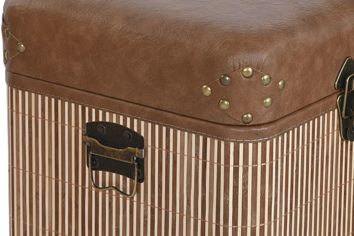 DKD Home Decor Baúl Oriental Marrón Natural Set de 3 40 x 45 x 80 cm Bambú Pu