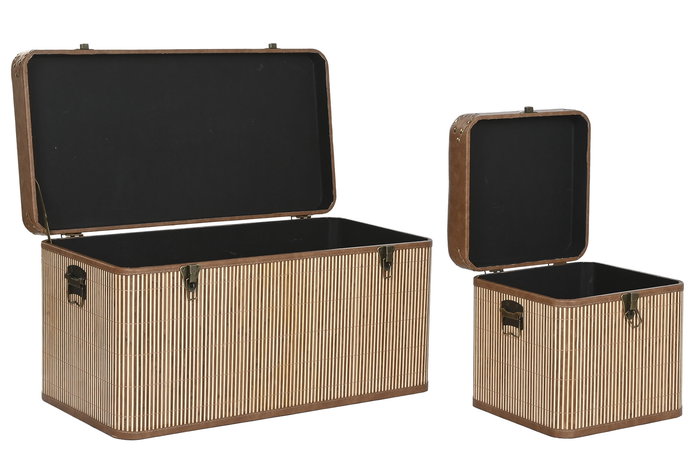 DKD Home Decor Baúl Oriental Marrón Natural Set de 3 40 x 45 x 80 cm Bambú Pu