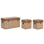 DKD Home Decor Set de 3 Baúles de Bambú y PU Marrón