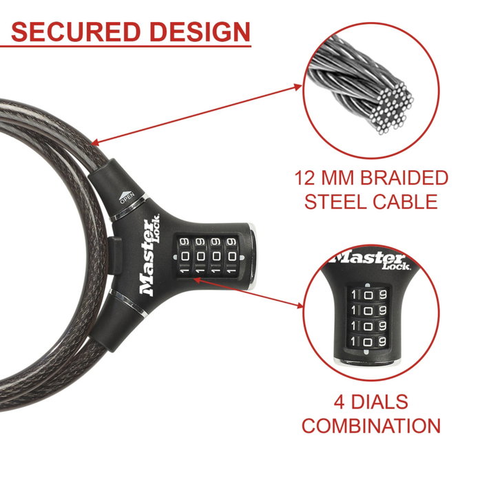 Master Lock Candado de Cable 12mm Diseño Ergonómico 8229EURDPRO