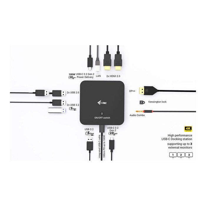 I-TEC USB-C Docking Station Dual HDMI, DisplayPort, GLAN, 3x USB-A, 2x USB 2.0, Audio, 100W PD I-TEC USB-C Docking Station Dual HDMI, DisplayPort, GLAN, 3x USB-A, 2x USB 2.0, Audio, 100W PD