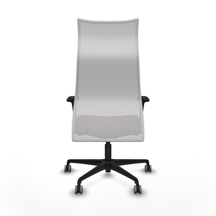 Sillón Albacete con mecanismo Sincro tapizada con Similpiel color Marrón oscuro y malla color Blanco. Equipado con Base nailon negra, Brazos 1D y Ruedas 65 mm parqué