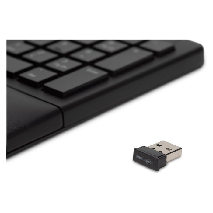 Kensington Pro Fit Ergo Teclado Inalámbrico/Alámbrico Curvo QWERTZ Negro Completo (100%) con reposamuñecas Alemán