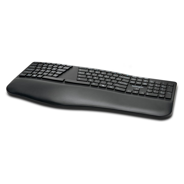 Kensington Pro Fit Ergo Teclado Inalámbrico/Alámbrico Curvo QWERTZ Negro Completo (100%) con reposamuñecas Alemán