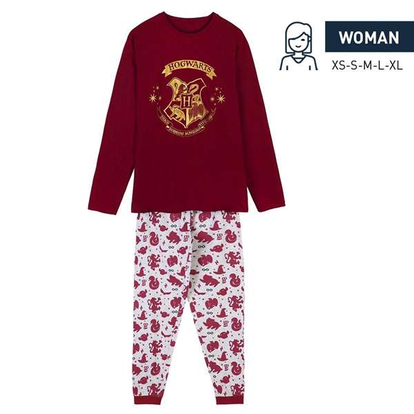 Cerdá Pijama Largo Harry Potter Single Jersey Rojo Oscuro para Adulto Talla M
