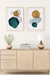 Wallity Cuadro Decorativo Huhu120 - 30 x 40 cm (2 Piezas) - Pintura MDF 3mm, Marco Madera Maciza 2.5cm