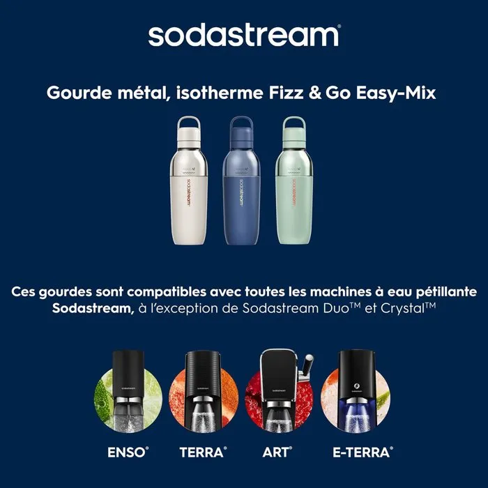 SodaStream Botella Isotérmica Fizz&Go Easy-Mix SOD7290119792535, 0.71L, para agua con gas y máquinas de refrescos, Arena