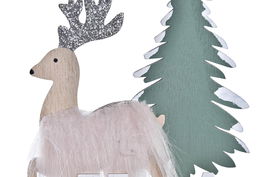 DKD Home Decor Decoración Navidad Alpina Blanco Beige MDF Poliéster Reno 4.5 x 16 x 15.6 cm (12 Unidades)