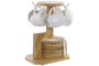 DKD Home Decor Set de 6 Tazas de Porcelana y Bambú Blanco 18 x 18 x 22 cm Aptas para Horno y Microondas
