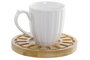 DKD Home Decor Set de 6 Tazas de Porcelana y Bambú Blanco 18 x 18 x 22 cm Aptas para Horno y Microondas