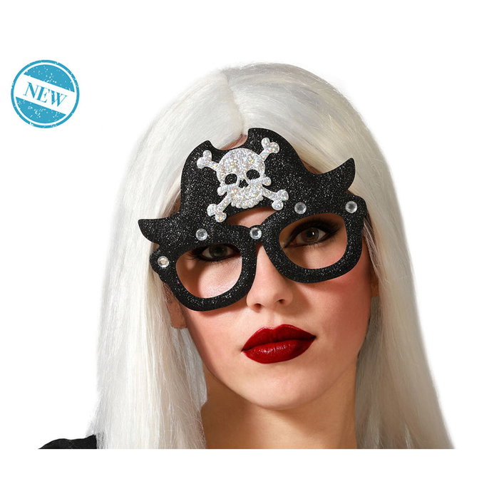 Gafas Negras de Disfraz con Calavera Blanca para Halloween o Pirata Gafas Negras de Disfraz con Calavera Blanca para Halloween o Pirata
