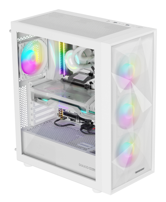 GENESIS Diaxid 605 ARGB Torre Midi Blanco Compatible con ATX, Micro ATX, Mini-ITX y Refrigeración Líquida