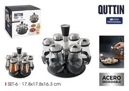 Quttin Set-6 Especieros Vidrio con Soporte 19.3 cm Ancho x 16.8 cm Alto x 19.3 cm Largo (8 Unidades)