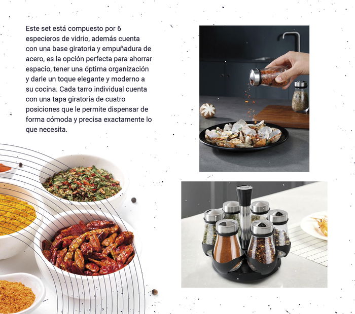 Quttin Set-6 Especieros Vidrio con Soporte 19.3 cm Ancho x 16.8 cm Alto x 19.3 cm Largo (8 Unidades)