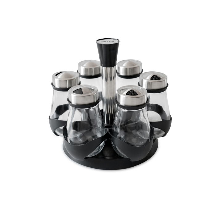Quttin Set-6 Especieros Vidrio con Soporte 19.3 cm Ancho x 16.8 cm Alto x 19.3 cm Largo (8 Unidades)