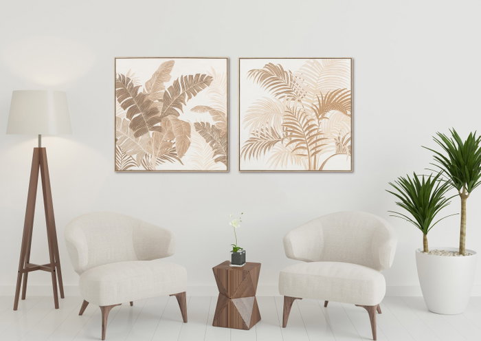 DKD Home Decor Cuadro Lienzo Hojas Palmera Surtido de 2