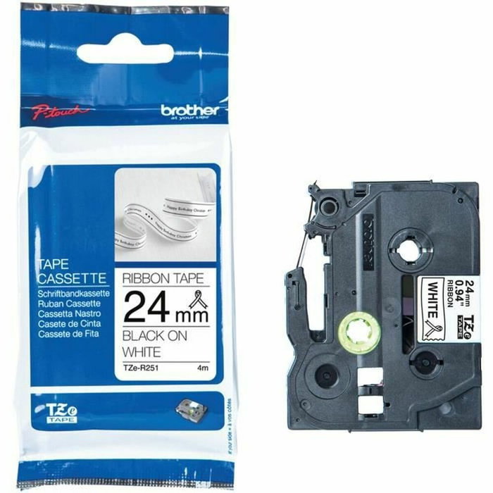 Brother Cinta de Tela Satinada No Adhesiva Negro sobre Blanco 24 mm x 4 m
