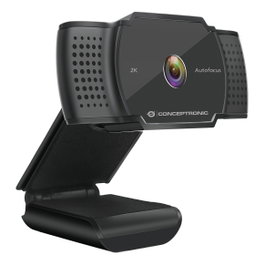 Conceptronic AMDIS02B Webcam USB 2.0 Full HD 2K/30FPS 5 MP con Micrófono, Ángulo de Visión 72°, Plug and Play para Windows y Mac, Color Negro