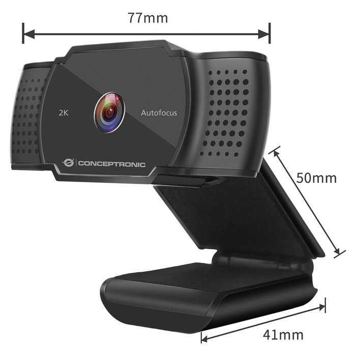 Conceptronic AMDIS02B Webcam USB 2.0 5MP 2K/30fps Full HD, Ángulo 72°, Micrófono Incorporado, Plug and Play, Cámara de Ordenador