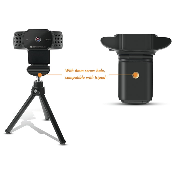 Conceptronic AMDIS02B Webcam USB 2.0 5MP 2K/30fps Full HD, Ángulo 72°, Micrófono Incorporado, Plug and Play, Cámara de Ordenador