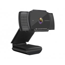 Conceptronic AMDIS02B Webcam 2K 5MP con Enfoque Automático y Micrófono con Reducción de Ruido, USB Negro