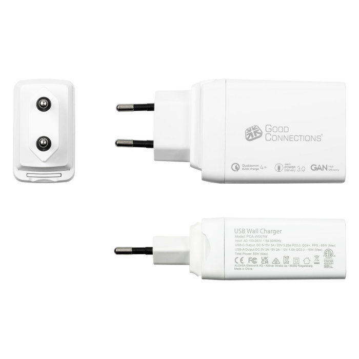 GoodConnections Cargador 65W de 3 Puertos (2x USB-C/USB-A) Blanco PCA-W007W