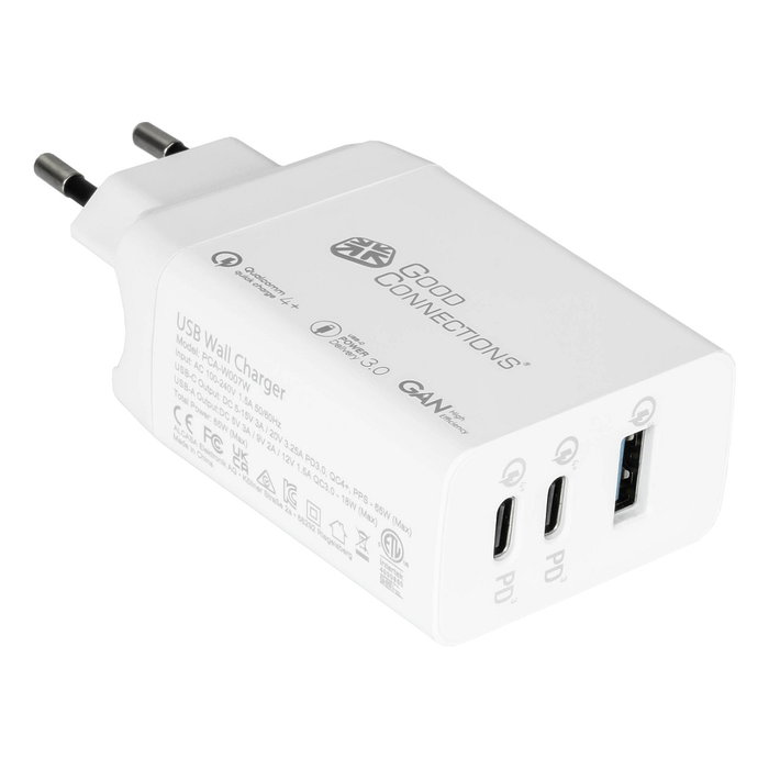 GoodConnections Cargador 65W de 3 Puertos (2x USB-C/USB-A) Blanco PCA-W007W