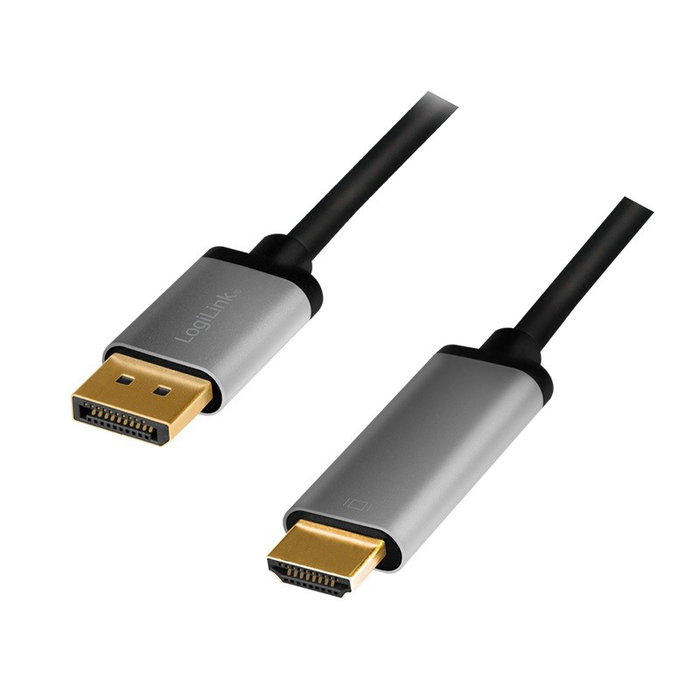 LogiLink Cable DisplayPort a HDMI, 4K/60 Hz, 2 m, Negro/Gris LogiLink Cable DisplayPort a HDMI, 4K/60 Hz, 2 m, Negro/Gris