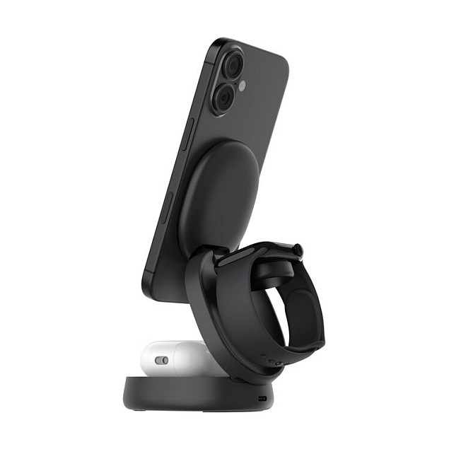 Belkin WIZ034kqBK Boost Charge Cargador 3-en-1 MagSafe Plegable Inalambrico Qi2 15W, Negro, Carga Rapida para iPhone, AirPods, Apple Watch, Pixel, Galaxy