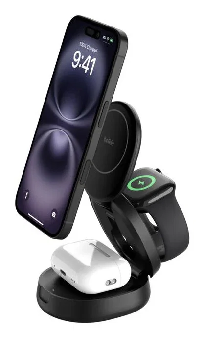 Belkin WIZ034kqBK, Cargador plegable magnético inalámbrico 3-en-1 Boost Charge con tecnología Qi2, para iPhone, Apple Watch, AirPods