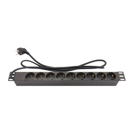 GoodConnections GC-N0077 Regleta de Potencia PDU 9 Tomas Tipo F 19 Pulgadas 1.8 m 250V 16A 3500W Negro para Rack Interior