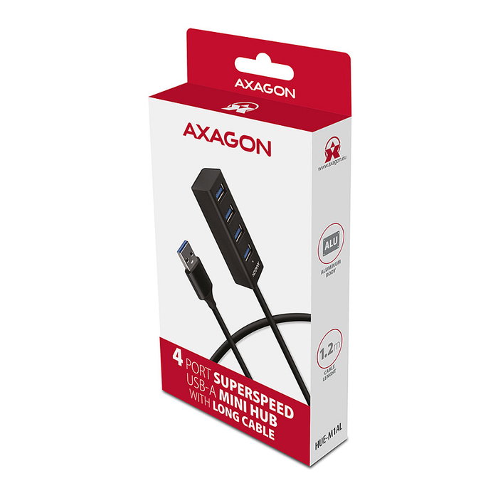Axagon HUE-M1AL Mini Hub USB-A con 4 puertos USB-A 3.2 Gen 1, plata - 1,2 m Axagon HUE-M1AL Mini Hub USB-A con 4 puertos USB-A 3.2 Gen 1, plata - 1,2 m