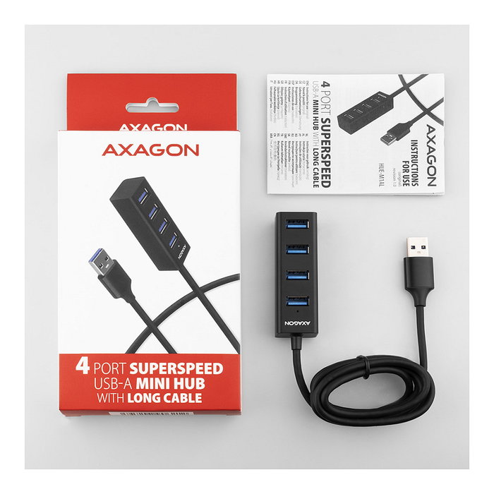 Axagon HUE-M1AL Mini Hub USB-A con 4 puertos USB-A 3.2 Gen 1, plata - 1,2 m Axagon HUE-M1AL Mini Hub USB-A con 4 puertos USB-A 3.2 Gen 1, plata - 1,2 m