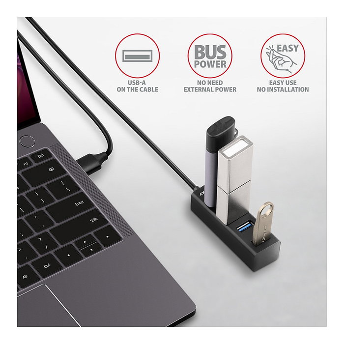 Axagon HUE-M1AL Mini Hub USB-A con 4 puertos USB-A 3.2 Gen 1, plata - 1,2 m Axagon HUE-M1AL Mini Hub USB-A con 4 puertos USB-A 3.2 Gen 1, plata - 1,2 m
