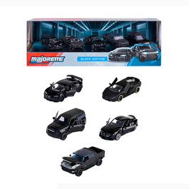 Majorette Gift Pack 5 Coches Deportivos y Todoterreno Negros 8502005000 - Bugatti, Lamborghini, Toyota, Land Rover, GMC - 1:64 Metal