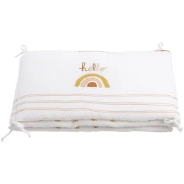 Sauthon Protector de Cuna Ajustable SAU3500760127902 - 100% Algodón - Color Crudo con Estampado Arcoíris